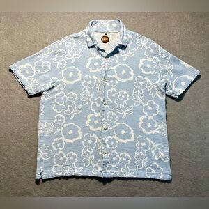 Common People Men’s Hawaiian Shirt XL Light Blue Floral 100% Cotton